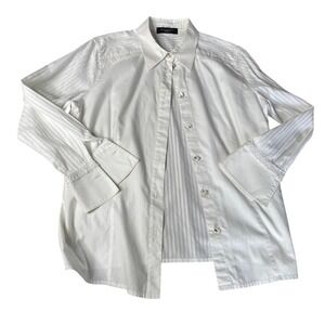 ESCADA Richards Greenwich Womens White Striped Long Sleeve Button Up Shirt